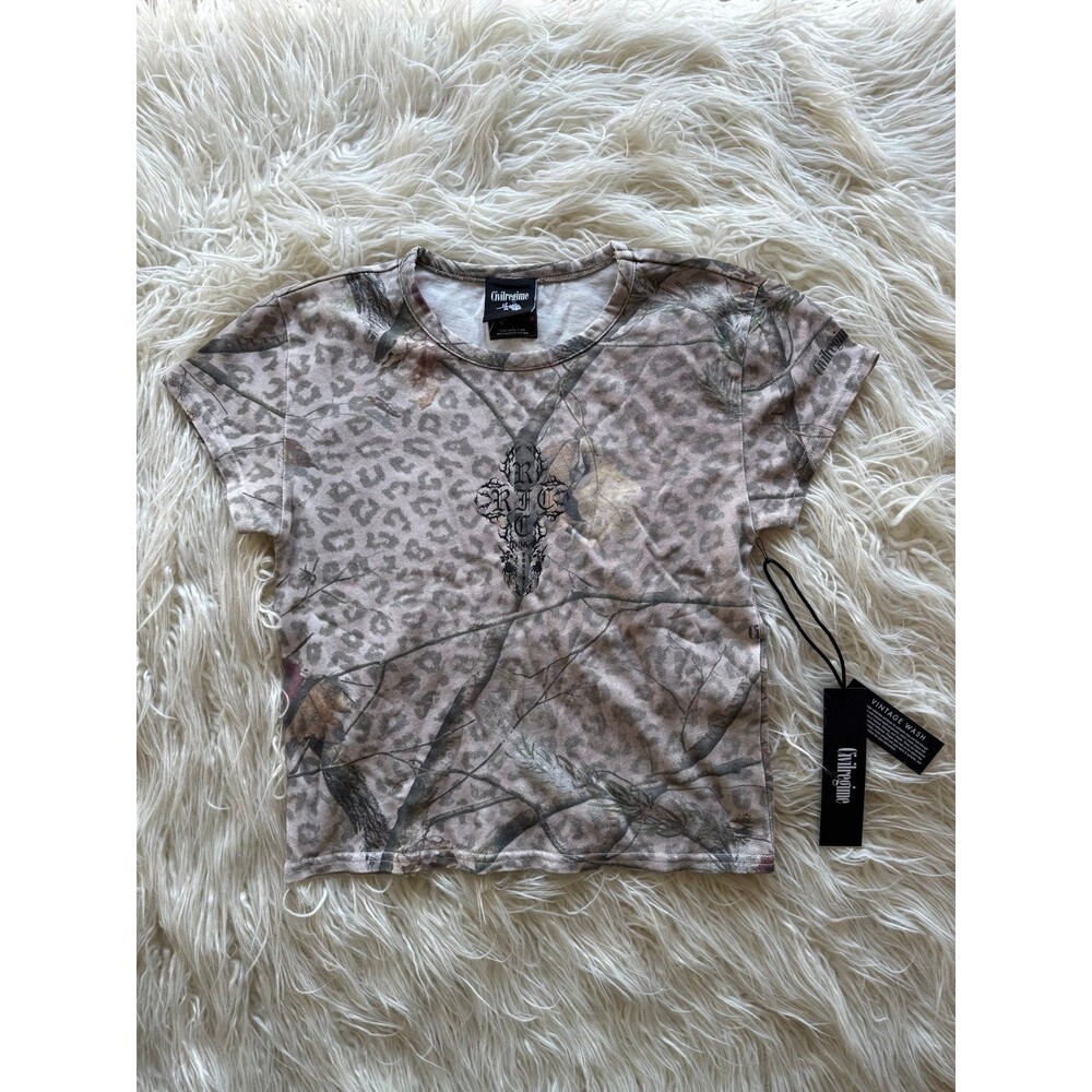 Civil Regime Concrete Sin Energy Baby Tee Sun Wash Leopard Camo Size Large